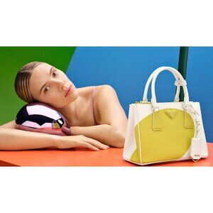 PRADA White Chartreuse Small 'Galleria' Saffiano Special Edition Bag